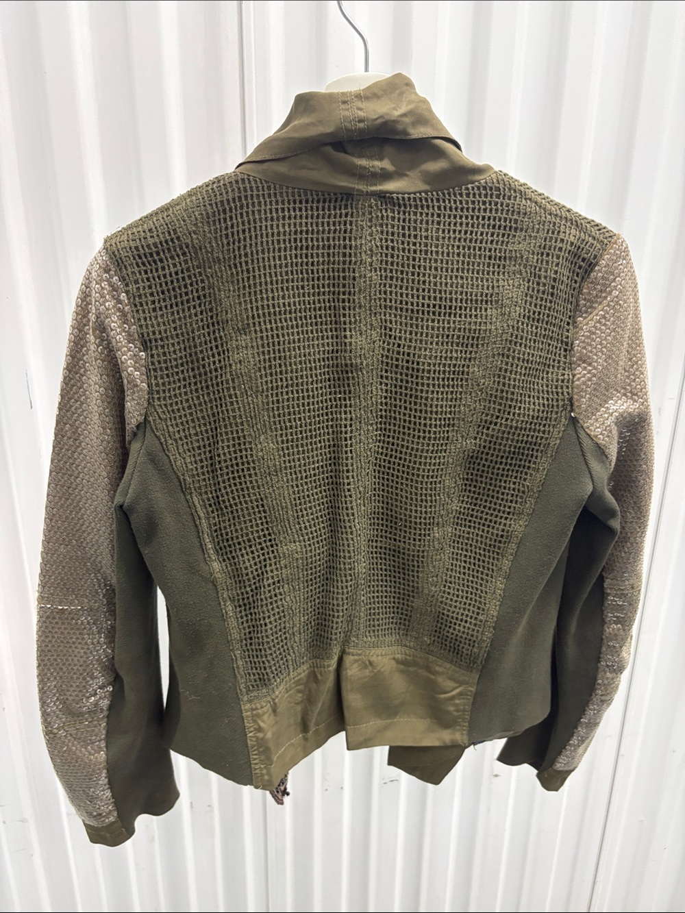 Desigual Olive Green Mixed-Media Draped Jacket with Floral Interior - Picture 2 of 3